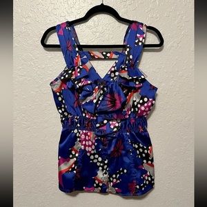 Y2K Kouture By Kimora Blue Tank Blouse Top Satin Silk Party Womens Holiday Sz L